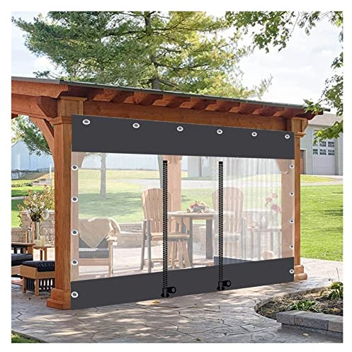 Outdoor Vorhang mit Ösen Gardinen Outdoor Vorhänge für Terrasse Geeignet für Pavillons/Balkons/Garagen, Wetterfest Pergola Seitenvorhänge ( Color : Transparent+grau mit Reißverschluss , Size : 3x2m )