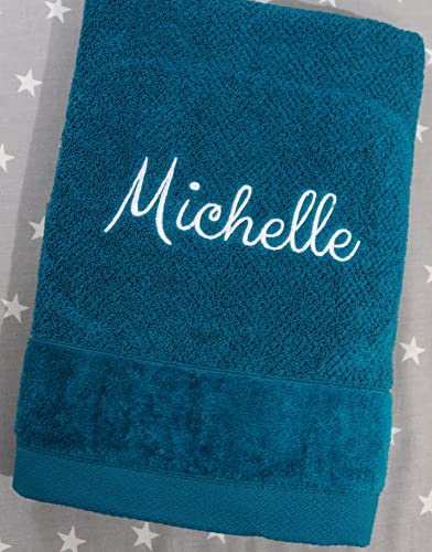Generisch ★ Handtuch mit Namen Bestickt ★ Duchtuch ★ Geschenk ★ Badetuch ★ 550 g/m2 ★ SUPER QUALITÄT ★ (50 x 90 cm, Türkis)