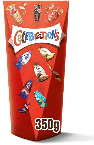 Celebrations Pop Box 350g I Geschenk I Überraschung I Geschenkbox I Mini Schokoriegel Mix I Twix Snickers Mars Milky Way Galaxy Maltesers Teasers Galaxy Caramel Bounty
