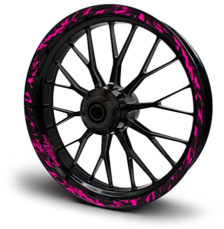 16-teiliges Set Felgenrandaufkleber Sticker für Motorrad Auto Felgen Future Design Komplett Set Felgenaufkleber für 15 16 17 18 19 Zoll MR017 (Neon Pink, Matt)