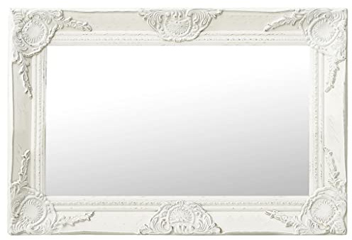 homiuse Wandspiegel im Barock-Stil 60x40 cm Weiß Groß Vintage Fensterspiegel Shabby Chic Möbel Antik Badezimmerspiegel Flur Deko
