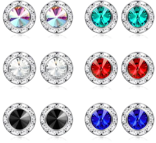 BESTEEL 6 Pairs Hypoallergenic Dance Competition Earrings for Women Acrylic Halo Crystal Rhinestone Stud Earrings Set Multicolor Stage Opera Performance Party 15mm Christmas Stocking Stuffers Gift