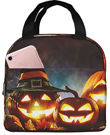 XVBCDFG Bolsa de almuerzo de calabazas de Halloween con velas, bolsa de almuerzo portátil para oficina al aire libre, aislamiento grueso y bolsa Bento para m
