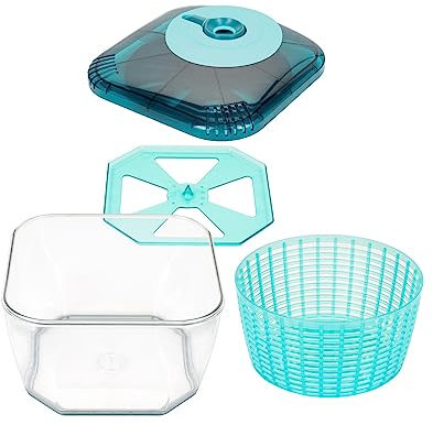 Genius Nicer Dicer Chef Professional Salatschleuder mit Deckel | Set 4-tlg. Zubehör, Auffangbehälter, Schleudersieb, 5.2 L Fassungsvermögen, Gemüseschleuder, Salatschüssel, Salattrockner Transparent