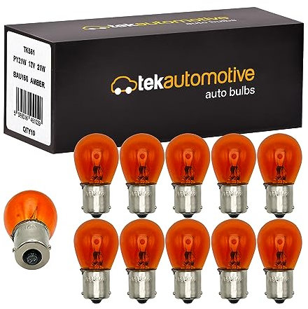 Tek Automotive 581 PY21W Car Bulb – Indicator Bulbs 12V 21W BAU15S, Orange | PY21W Indicator Bulbs for Turn Signal Car Lights, Bulbs & Indicators - Box of 10