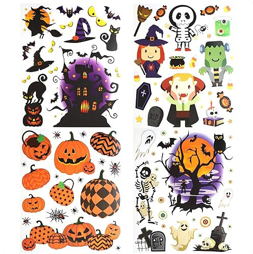 COM-FOUR® 4x Autocollants de Fenêtre Halloween - Images de Fenêtre Autocollantes - Décoration de Fenêtre - Autocollants de Fenêtre avec Motifs d'Halloween [la Sélection Varie] (4x petits autocollants)
