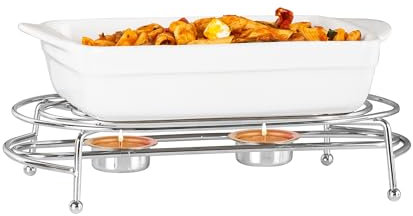 Innoteck Essentials Chrome Food Warmer 28cm - With Double Tea Light Candle - Keep Your Food Hot - Ideal for Buffet Catering, Restaurants, Dinner, Weddings, Parties, and Picnic