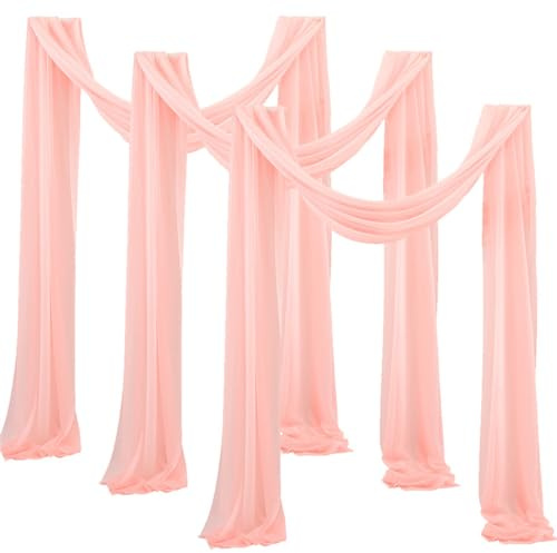 FANSU 3 Stück Vorhang Hochzeitsbogen, Querbehang Freihanddeko Chiffon Tüll Stoff Deko Vorhang Hochzeit Querbehang für Torbogen Zeremonie Geburtstag Party Gardinen Deko, (Pfirsich,75x600cm)