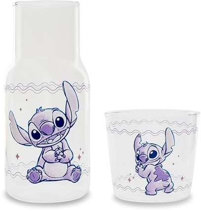 Disney Lilo & Stitch - Jarra de vidrio de 18 onzas y taza de 8 onzas, jarra para agua, jugo, limonada