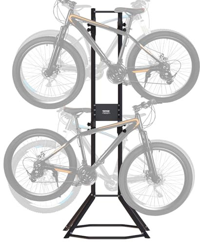 VEVOR 4 Bike Rack Garage Storage, Free Standing Gravity Wall Vertical Bike Stand, Sturdy Steel & Easy Assemble, for Road, MTB, and Hybrid Bicycles, Holds Up to 260 Lbs