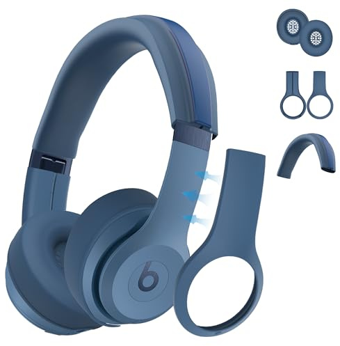 SKRVGOJFG 【3 in 1】 Silicone Case for Beats Solo 4 Headphones, Protective Silicone Covers for Beats Solo 4 Shell/Ear Pad/Headband Cover, Accessories Silicone Skin Protector for Beats Solo 4 -Blue