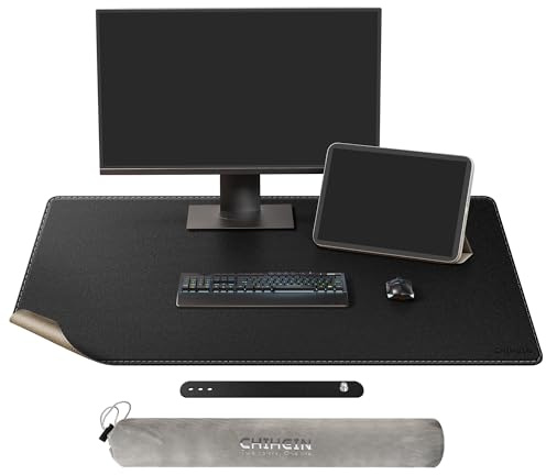 Chihein 110 x 60cm 3XL Schreibtischunterlage mit Kork und PU-Leder (schwarz), doppelseitige Schreibtischunterlage, wasserfeste Computer-Mauspad für Gaming, Büro, Zuhause