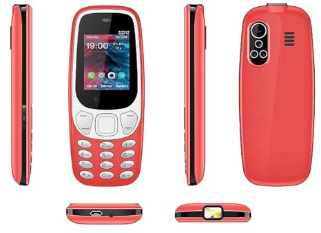 Telefoni Cellulari di Base per Anziani e Bambini, Telefoni Stupidi Sbloccati, Telefoni Cellulari Senza Internet - con Pulsanti Grandi, MP3, MP4, Fotocamera, Torcia Elettrica, SOS,Red