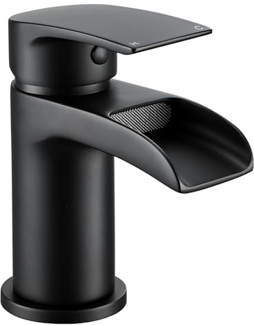 Peppermint Robinets de Lavabo en Cascade Noirs pour Evier de Salle de Bain, Robinet de Mélange pour Evier de Salle de Bain Noir Mat à Commande Unique Chaud et Froid
