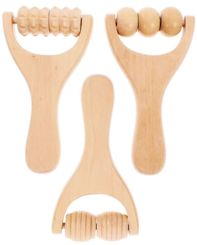 BPTRKOM 3 Stück Holz Massageroller- Faszienrolle mit Griff Massageroller Beine Massagerolle Massage Rolle zur Entspannung von Rücken, Bein, Händen, Ganzkörpermuskulatur