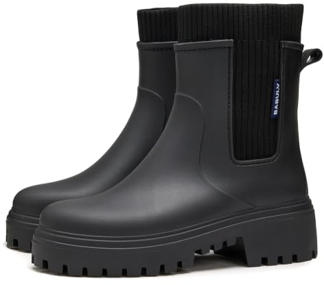 AONETIGER Stivali Pioggia Donna Impermeabile Stivali Gomma Nero,40EU