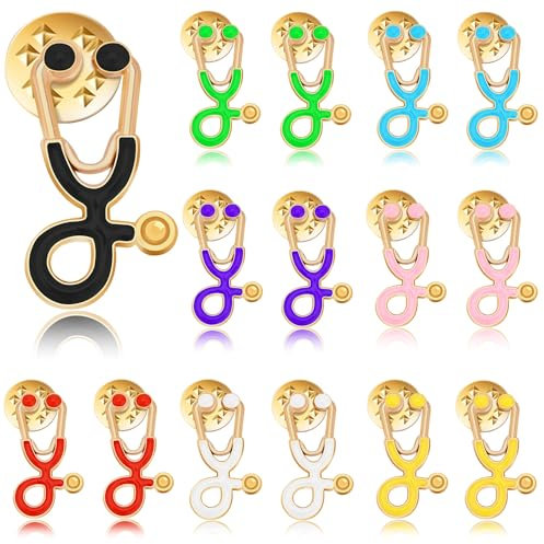 SANNIX 15Pcs Stethoscope Pins, Stethoscope Lapel Pins Enamel Nurse Doctor Brooch Badge Nurse Week Gifts for Clothes Bags Hats Accessories, 8 Colors