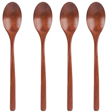 4uds Cucharas de Madera, 23,5cm Mango Largo Cucharas de Madera para Sopa para Comer Cocinar Mezclar Revolver Miel Café Té Mermelada Utensilios de Cocina para Servir en Casa o en la Oficina