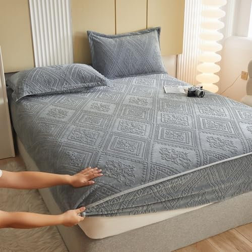 Juego de sábanas bajeras de forro polar de lujo, cálido y acogedor, ropa de cama térmica de 150 x 200 cm + funda de almohada de 25 cm, suave y cómoda, ideal para noches de invierno