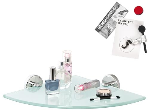 bremermann Bad-Serie Lucente - Glaseckablage inkl. Klebeset, Badregal Glasregal ideal für Bad und Dusche, Badablage aus Glas und Edelstahl, verchromt