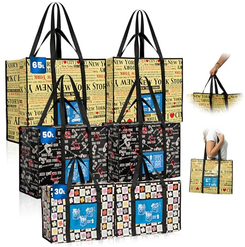 Lot de 6 Sacs Week End.(2x30L)(2x50L)(2x65L). Sac Durable avec Poche Frontale & Poignées Doubles. Rangement, déménagement, sport, vacances, courses, voyages, vêtements, camping, linge @Claudi Home