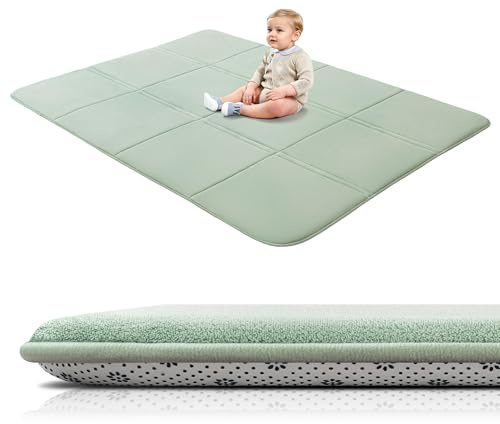 BYBYME 3cm Dicke Faltbare Krabbelmatte Baby, 150x200cm Spielmatte mit Rutschfester Unterseite, Weiche Bodenmatte aus Memory-Schaum für Babys, Kinder & Kleinkinder, Ideal für Wohnzimmer & Yoga, Grün