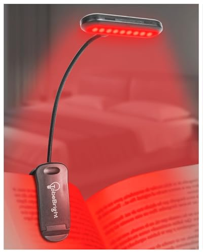 TobeBright Lámpara de lectura con pinza LED con luz roja, USB-C recargable Lámpara de lectura con pinza, Sin luz azul Cuidado ocular, Regalo para niños, aprender a leer por la noche