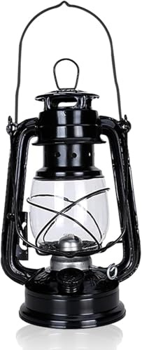 Stalllaterne: Nostalgische Petroleum-Sturmlaterne mit Glaskolben, Black 24 cm Stalllaterne Petroleum, Sturmlampen, feuerfest (1pcs Black)