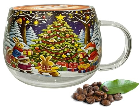 ZHUMCCY Christmas Mugs | Holiday Tea Cup Glass Coffee Mugs,300ml Seasonal Home Kitchen Drinkware Holiday Glassware for Wine Water Beverages Hot Cocoa Cold Drinks Latte