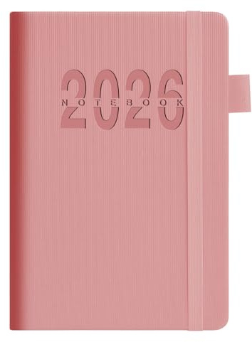 Uqezagpa Tagesplaner 2026, 360 Seiten, liniert, Leder, Tagesplaner, Hardcover, akademischer Planer mit buntem Monatsmarke, für Büro, PU-Leder-Organizer