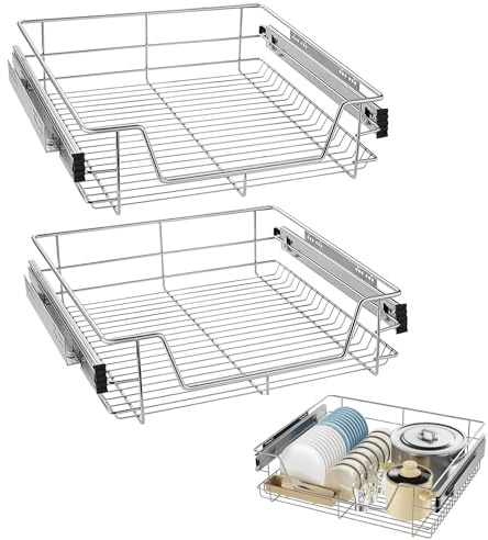 JRUKM Lot de 2 tiroirs de cuisine télescopiques de 60 cm avec système de rails pour armoire de cuisine, étagère de cuisine