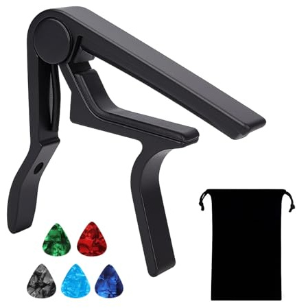Guitar Capo with 5 Guitar Picks for Electric Acoustic Guitar, Guitar Clip made of Aluminum Alloy Metal, Clamp for Bass Classical Guitar Ukulele