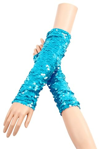 Fingerlose Pailletten Handschuhe,Halbfingerhandschuhe mit Pailletten,Arm Warmers Long Stulpen Handschuhe,für Maskeradepartys Halloween Karneval Accessoires Opernaufführungen 9×28cm