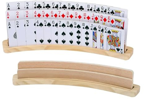 Spelkortshållare - Böjt handsfree-korthållare i trä, 12,99 * 1,34 * 0,47 tum 2st Pokerställ Bricka Kort Speltillbehör för Pinochle, Poker, Barn Vuxna Seniorer