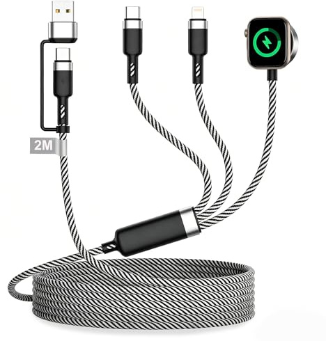 3-i-2 Laddare för Apple Watch och iPhone, 2M iWatch Laddare iPhone och Apple Watch Snabb Laddare USB-C Magnetisk Laddningskabel Kompatibel med iWatch Ultra/Series 10/11/SE och iPhone 17/16/15