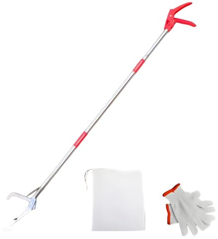 Kronabelle Ormgripare verktyg med handskar och väska, 50 tum/127 cm vikbara ormtänger i rostfritt stål, fyrtandad käkdesign, tredelad hopfällbar ormfångare set för säker hantering