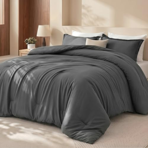 Utopia Bedding Juego de edredón tamaño Queen con 2 Fundas de Almohada, Juegos de edredón de Cama, edredón Gris Alternativo al plumón, Suave y cómodo, Lavable a máquina