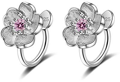 Ohrclips für Damen und Mädchen, 925er-Sterlingsilber mit rosa Kirschblüten, Sterling Silber