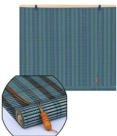 IMYOGI Bamboo Shade Jalousien Bambusrollo/vertikale Verdunkelungsrollos mit Seitenzug für Fenster und Türen, Sonnenschutz, Größe: 53,1 x 68,9 Zoll, Holzrollos, blau