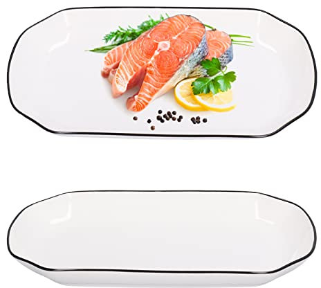 Topyond Plato De Cena De 12 Pulgadas, Plato De Pescado De Sopa De Fideos De Cerámica Blanca, para Restaurante, Platos Y Bandejas para Servir, Platos Rectangulares, para Sushi, Taco, Duradero, 550 Ml