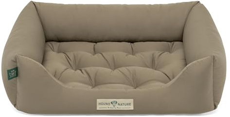 HOUND & NATURE | Orthopädisches Hundebett Zermatt, Hundekörbchen Kleine Hunde mit hohem Rand, Kuscheliges Hundesofa mit Hundekissen waschbar (S - 75x60 cm, Taupe)