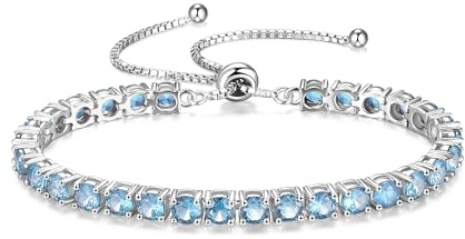 FANCIME Silverarmband för kvinnor, månadssten tennisarmband med justerbart glitter, tennisarmband, smycken, gåvor för kvinnor, flickvän, fru, mor, 7.9 inches, Sterlingsilver zirkon, Skapad Aquamarine