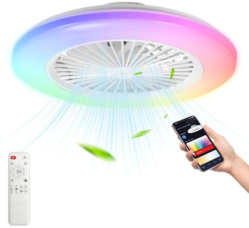 Jopassy Ventilatore da Soffitto con Illuminazione RGB Dimmabile, 50 cm, 6 Velocità, Controllo Remoto e App, Ventilatore Silenzioso con Lampada Moderna per Camera da Letto e Soggiorno