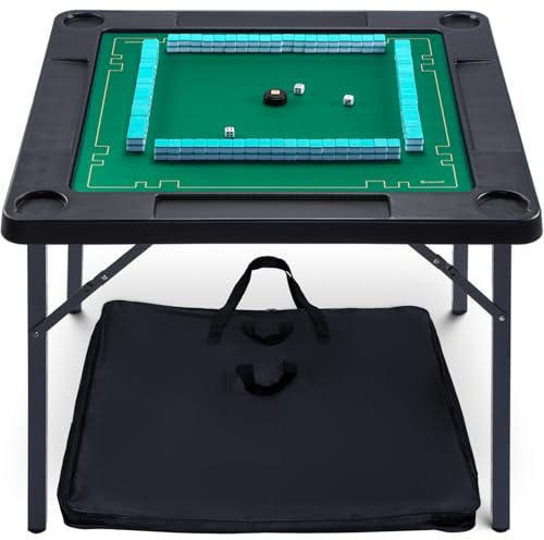 Queensell 35 Folding Game Table, Domino Table, Mahjong Table with Heavy-Duty Legs - 35 x 35 x 27 Inches with Storage Bag Double Sided Mat