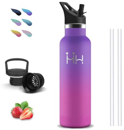 Botella Agua Acero Inoxidable, 750ml Botella Termica, sin BPA, Botella con Pajita, A Prueba de Fugas, Garrafa Termica, Aislamiento al Vacío, Termo de Agua, Botellas para la Escuela, Oficina, Viajar