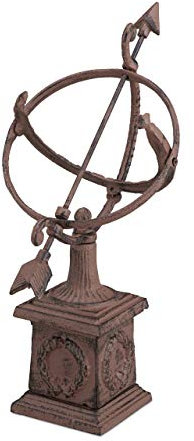 Relaxdays Sonnenuhr, Gusseisen, antikes Design, wetterfest, Gartendekoration, H x B x T: ca. 36 x 17 x 14 cm, braun