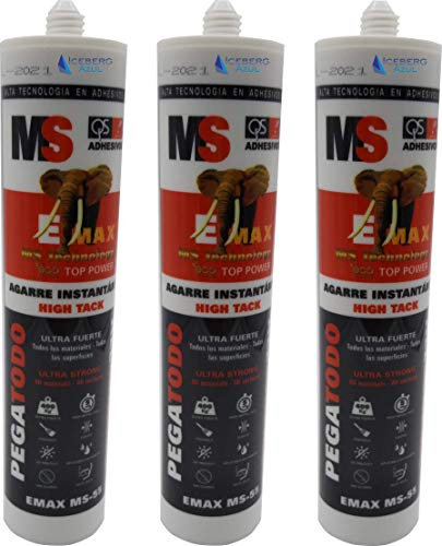 Set di 3 tubi di adesivo ultra forti MS55QS Iceberg blu, montaggio di piatti doccia e box doccia. Confezione essenziale per il montaggio di materiali da costruzione. SILEXX/ICEBERG blu