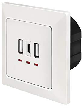LogiLink PA0254 - Scatola da Incasso con 2 x USB-A e 1 x USB-C per la Ricarica simultanea di Fino a 3 dispositivi, Colore: Bianco