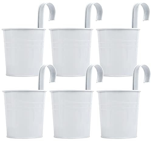 LIHAO Lot de 6 Pots de Fleurs Intérieur Suspendu en Métal avec Crochet Amovible Décoration Jardinage - Blanc
