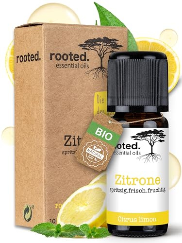 rooted.® BIO Zitronenöl 10ml [100% NATURREIN] - Echte Zitrone - Citrus limon - Ätherisches Öl für Aromatherapie, Duftlampe, Diffusoren, Raumduft, Duftkerzen und -Seifen